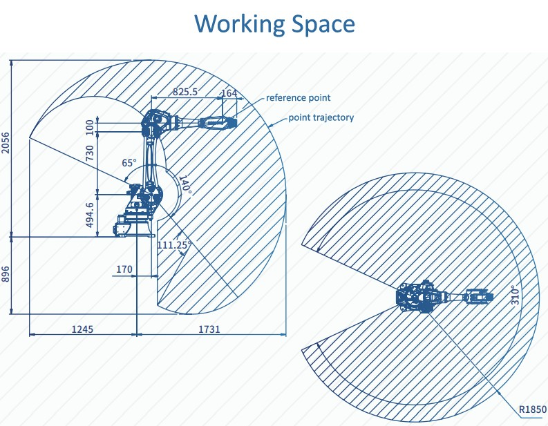 Six-axis industrial robot 1850 mm working range for robotic 3D printing